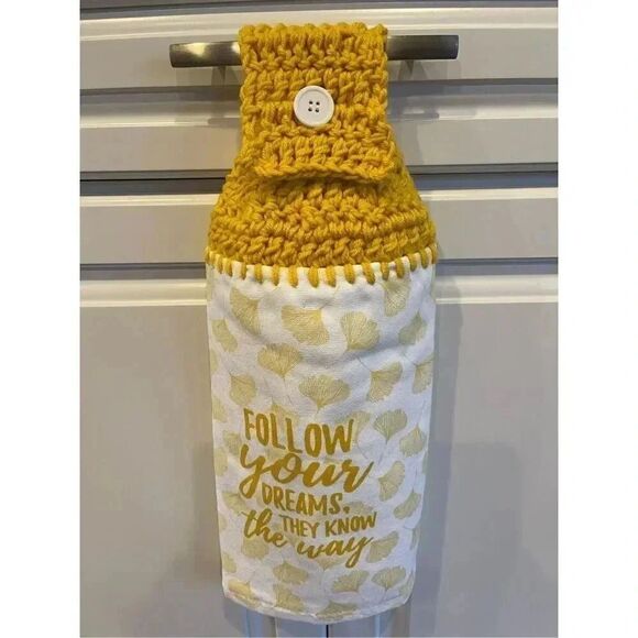 Crochet Top Kitchen Towel- Follow your dreams. They know the way. - Picture 3 of 3